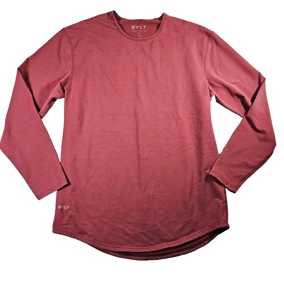 BYLT Basics Other - BYLT Men's Sz L Drop-Cut Long Sleeve Maroon Casual Crewneck Shirt